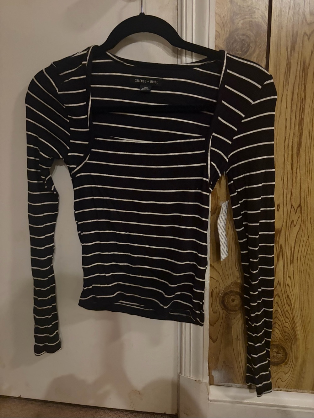 Urban Outfitters Black Striped Long-Sleeve Square Neck Top